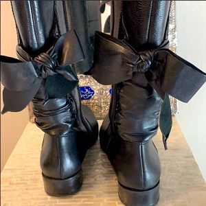 Gianni Bini Tall Black Leather Riding Boot w/ Bow